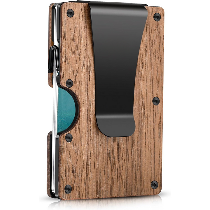 Minimalist men's carbon fiber wallet, RFID-blocking, with a durable money clip for cards & cash security.