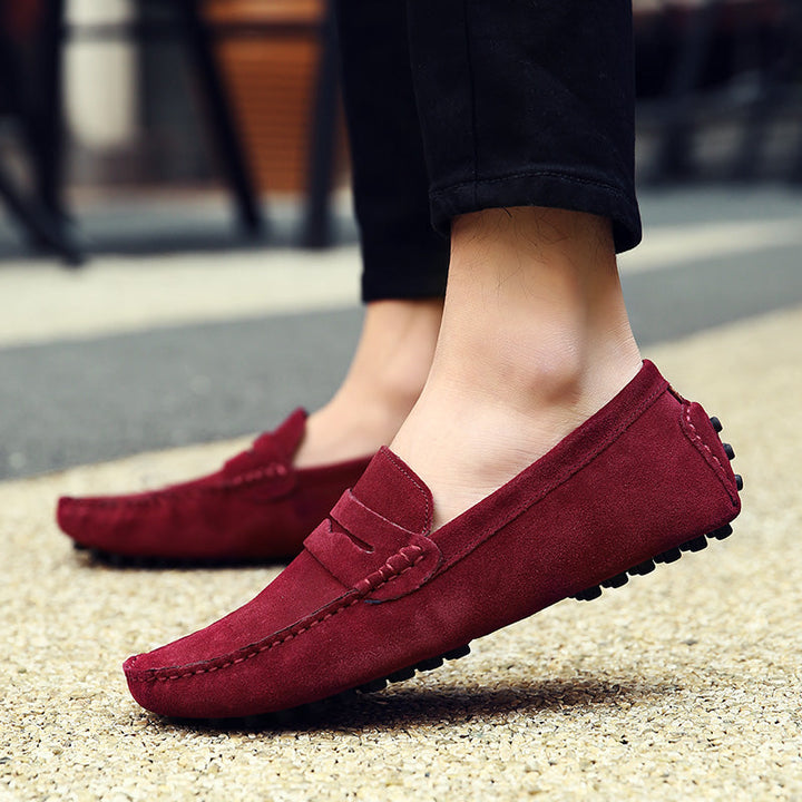 Close-up of comfortable men's slip-on loafers, showcasing quality craftsmanship and sleek design.