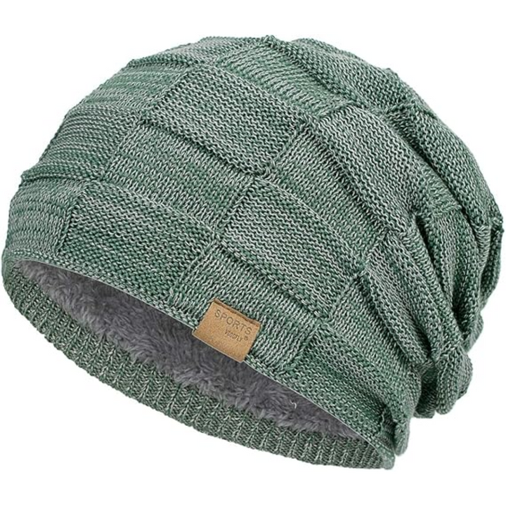 Men's warm knitted slouch beanie hat, essential winter accessory for cold weather comfort.