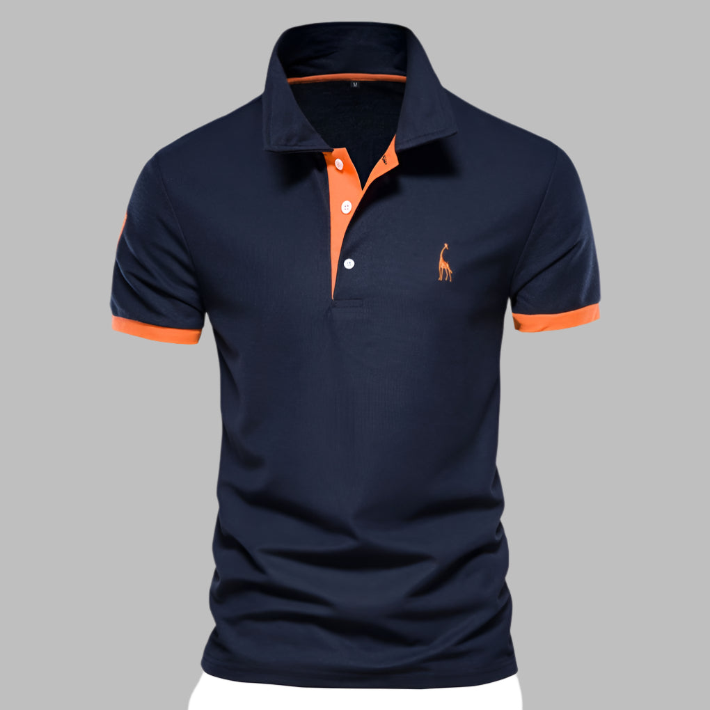Modern men's smart contrast trim polo shirt, offering timeless style and comfort for everyday wear.