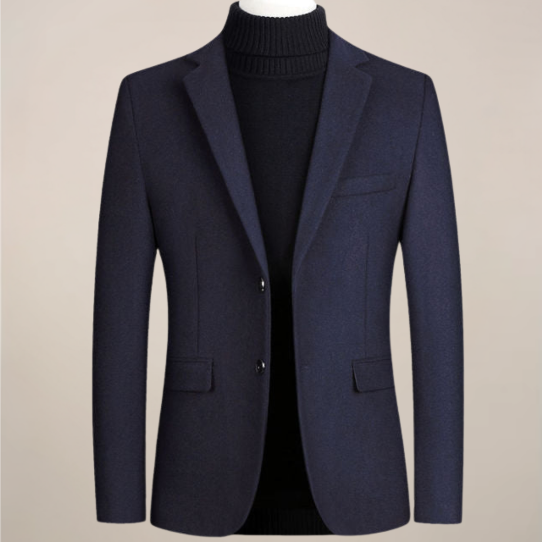 Modern men's tailored blazer with two buttons, ideal for versatile smart casual or formal wear; sleek and stylish.