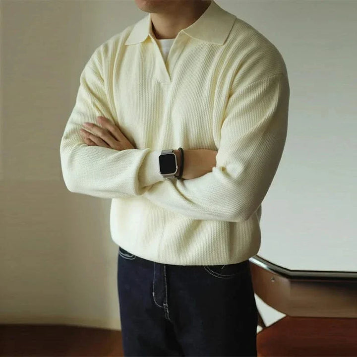 Classic Black Men's Soft Knit Polo Shirt, a versatile staple with a comfortable, breathable knit.