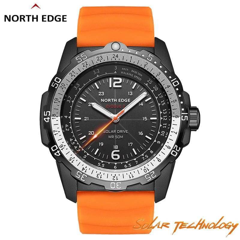 Men's solar-powered waterproof sport watch, black digital display with rugged silicone band.