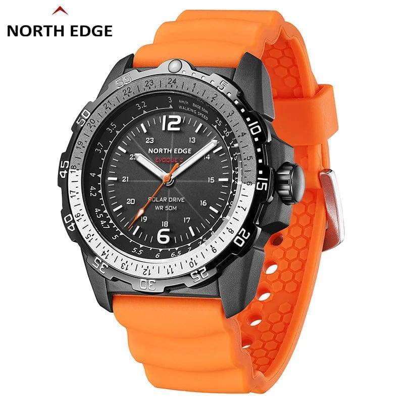 Men's sport watch with solar power, digital functions, and waterproof casing, perfect for an adventurous lifestyle.