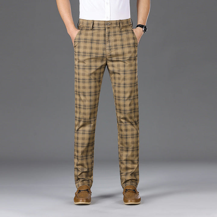 Men's formal check pants, cotton blend for a sophisticated and sharp appearance.