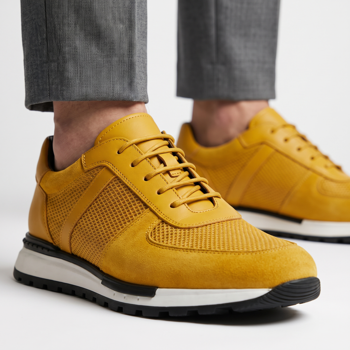Men's Spencer leather mesh platform sneaker: comfort, style, and breathable design for casual wear.