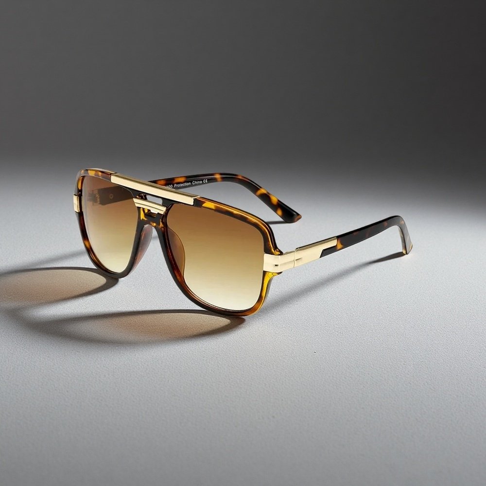Men's Square Aviator Sunglasses with gradient UV400 lenses & sleek black acetate frames.