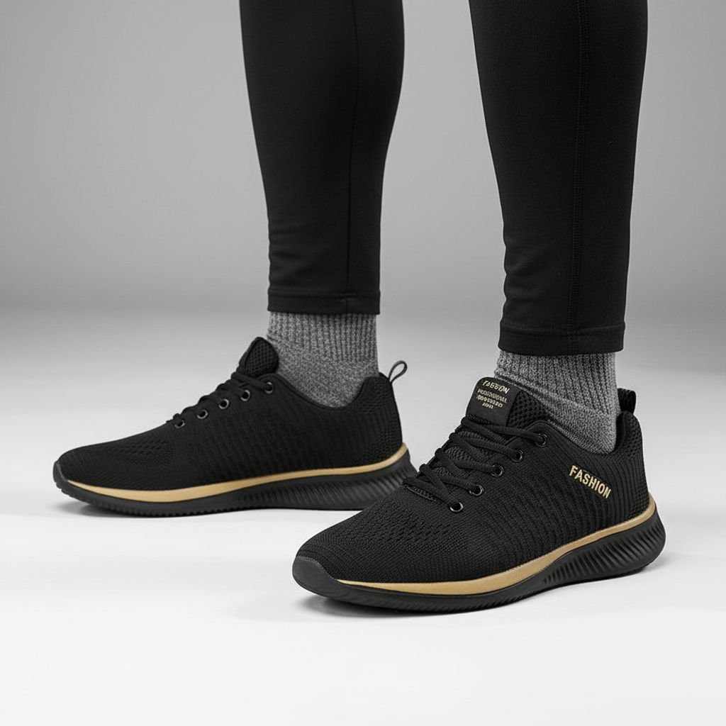 Pair of Men's Steve lightweight knit running shoes. Comfortable athletic footwear, ideal for training, sports & active lifestyles.