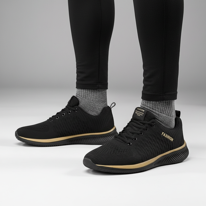 Pair of Men's Steve lightweight knit running shoes. Comfortable athletic footwear, ideal for training, sports & active lifestyles.