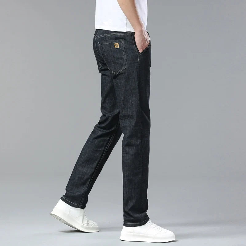 Classic straight fit denim jeans for men, versatile for everyday casual and stylish outfits.