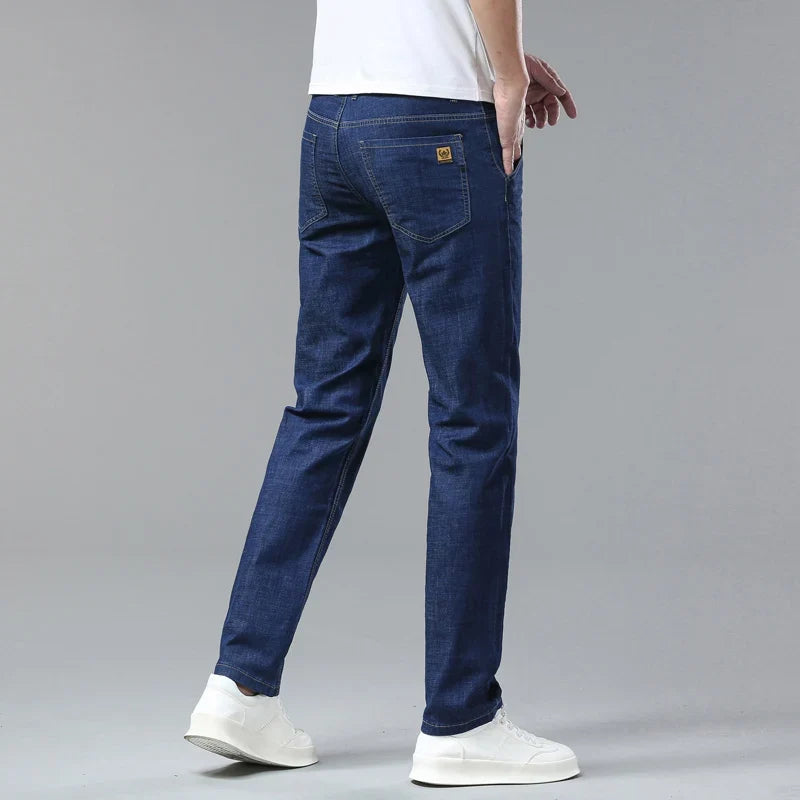 Durable men's stretch denim jeans, straight fit design for ultimate comfort and style.