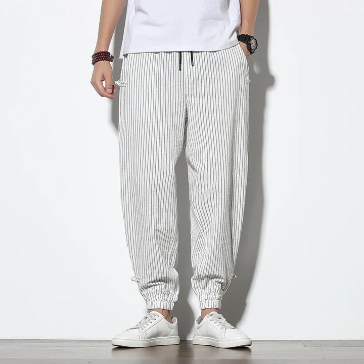 Versatile men's loungewear joggers, featuring a striped pattern, great for comfort & streetwear style.