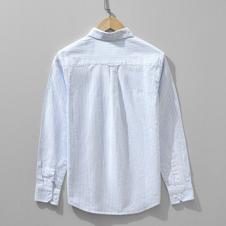 Effortless men's striped button-up long-sleeve shirt. Smart casual top, ideal for versatile daily fashion.