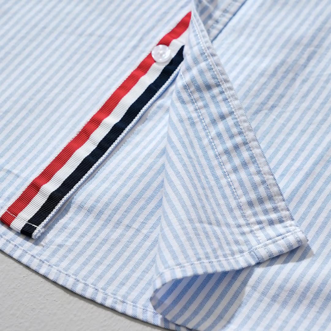 Men's versatile striped button-up shirt, long-sleeve. A lightweight top for casual and smart casual apparel.