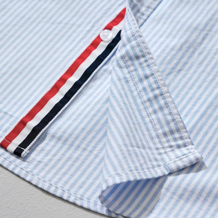 Men's versatile striped button-up shirt, long-sleeve. A lightweight top for casual and smart casual apparel.