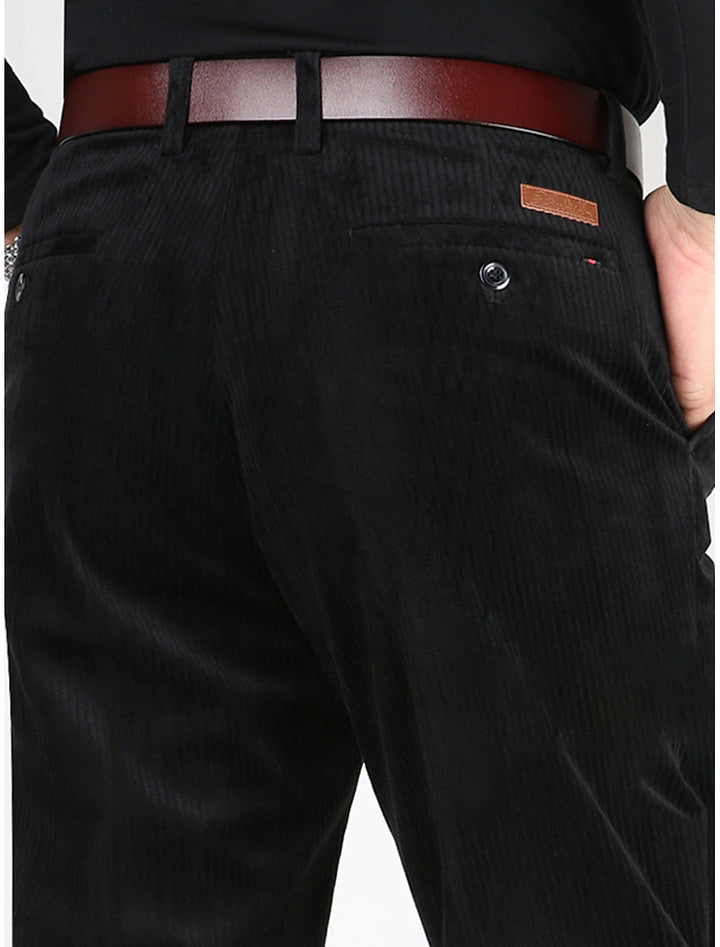 Men's structured ribbed pants, modern fit, ideal for smart casual wear & everyday comfort. Features utility pockets.