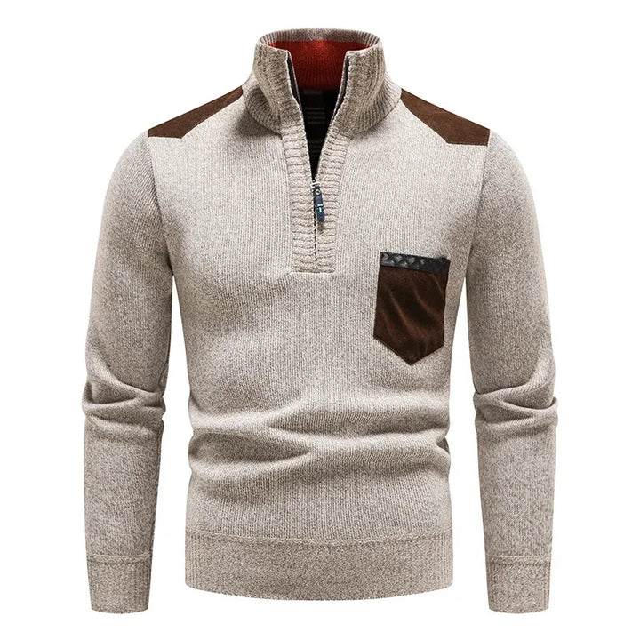 Men's stylish alpine half-zip sweater in a warm knit, perfect for winter layering & casual wear.