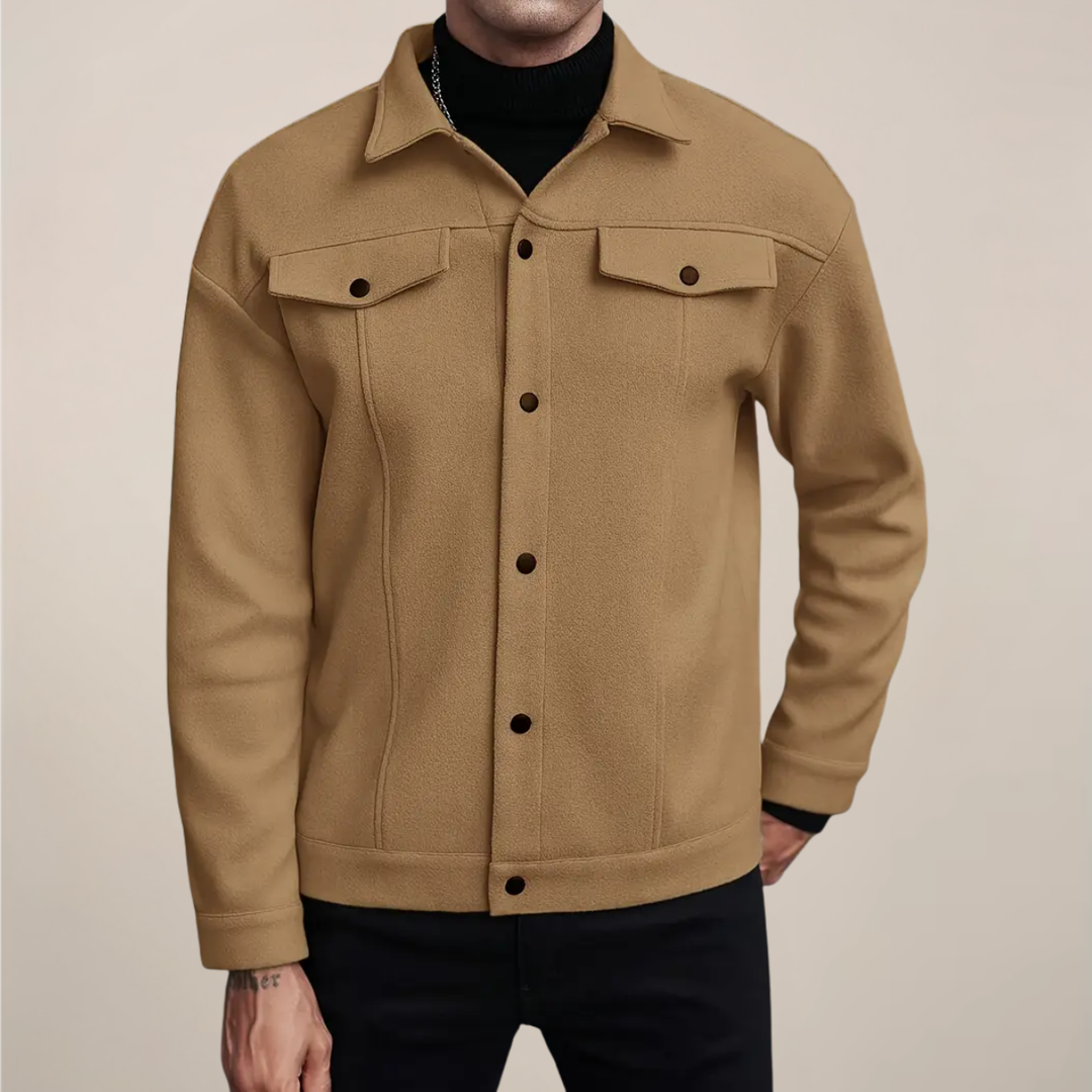 Men's stylish button-up fall/winter jacket, perfect smart casual outerwear with structured collar.
