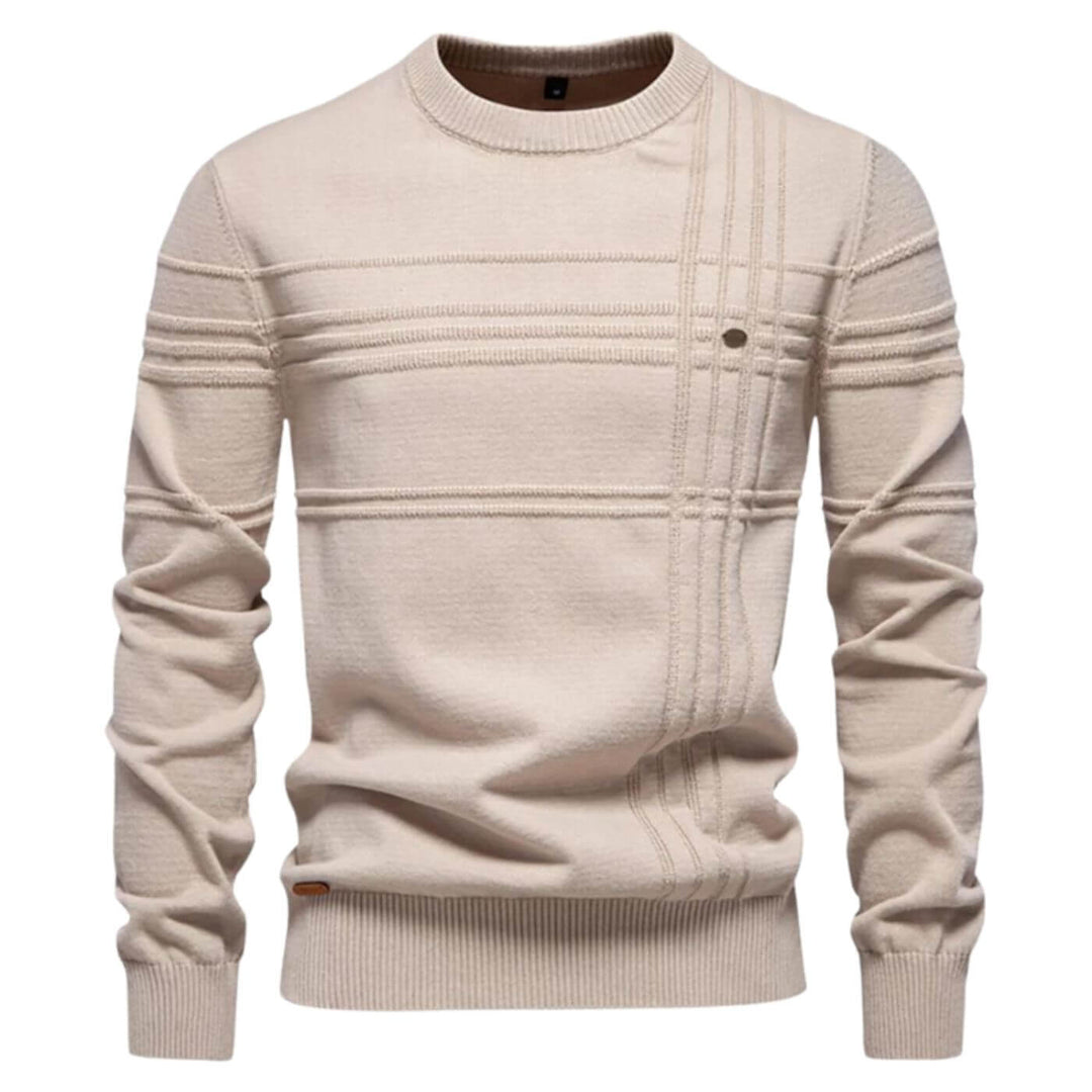 Men's comfortable and stylish sweater. Crew neck design with subtle, refined line detail for a polished casual look.
