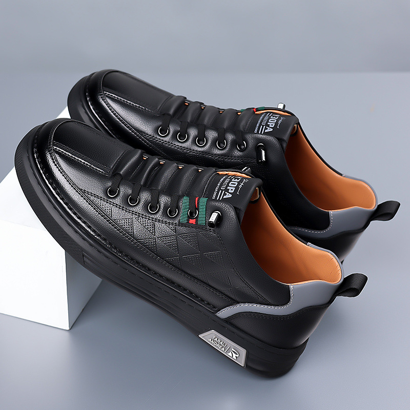 Textured embossed design on stylish men's casual sneakers, offering a sophisticated and trendy look.