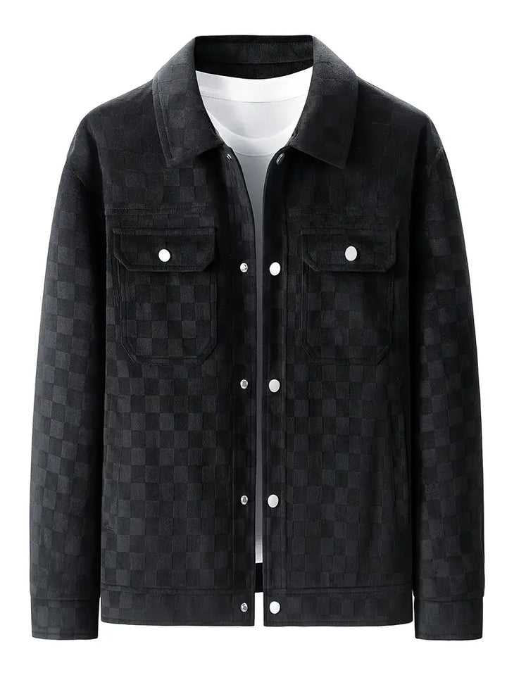 Modern fit men's checkered jacket. Stylish, breathable outerwear, great for casual layering.