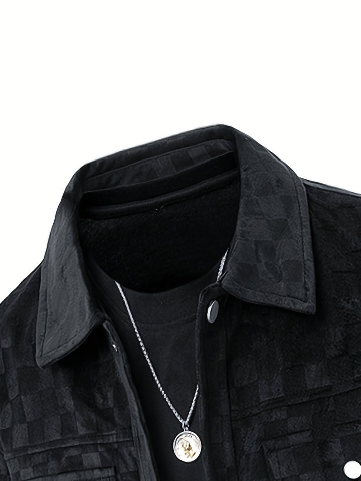 Stylish men's checkered jacket, modern fit, ideal for casual layering. Breathable outerwear.