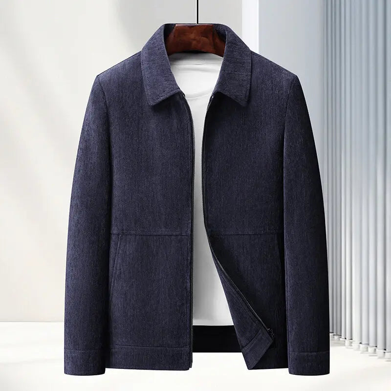 Versatile men's navy blue woven jacket, ideal outerwear for casual or smart casual layering.