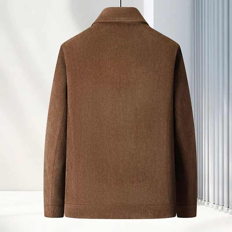 Brown woven men's jacket, a fashionable and durable outerwear option for modern casual styling.