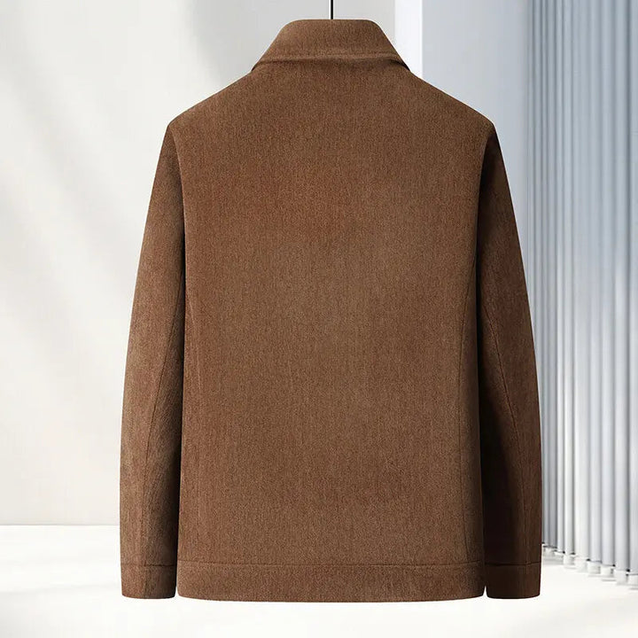 Brown woven men's jacket, a fashionable and durable outerwear option for modern casual styling.