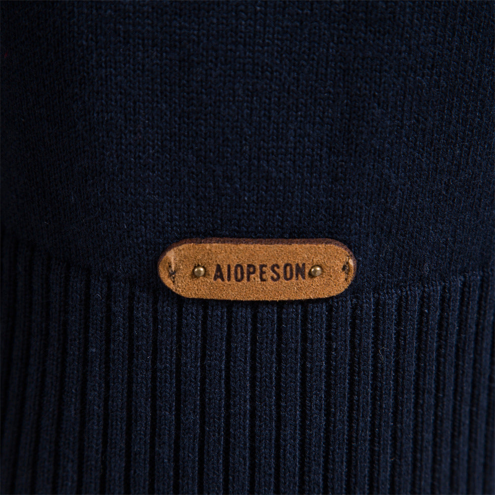 Sophisticated men's colorblock half-zip sweater, a warm layering piece for fall/winter.