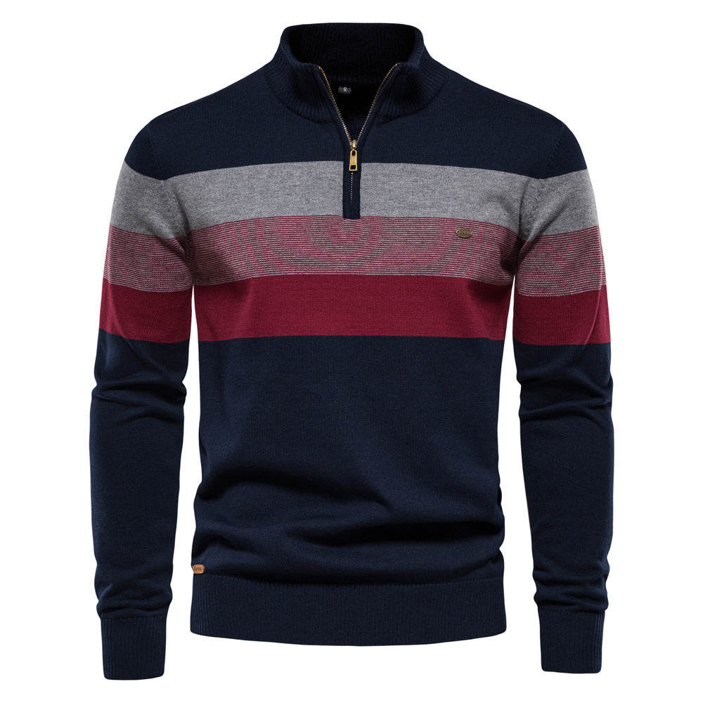 Versatile men's colorblock half-zip sweater, great for layered looks and casual outings.