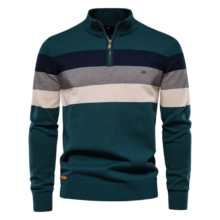 Men's colorblock half-zip for layering, a stylish long sleeve pullover for fall wear.