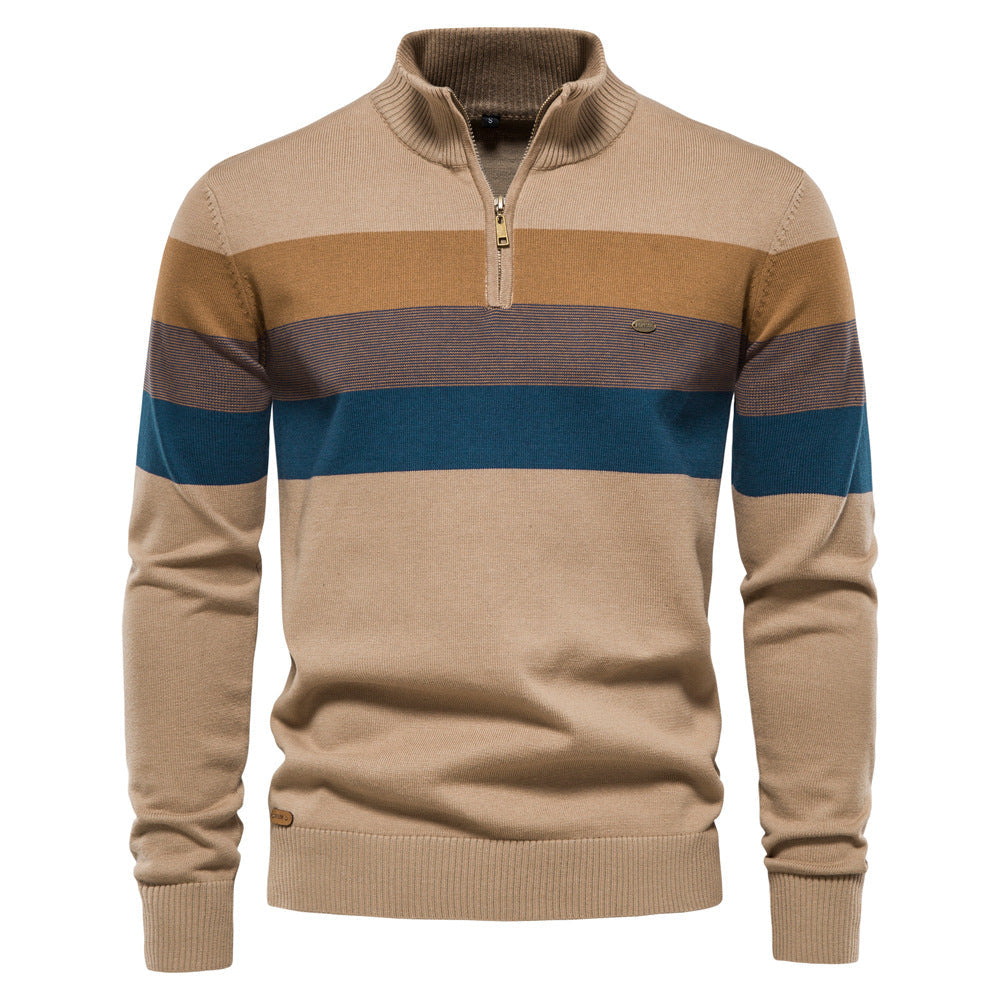 Sophisticated men's half-zip pullover with trendy colorblock design, ideal for winter style.