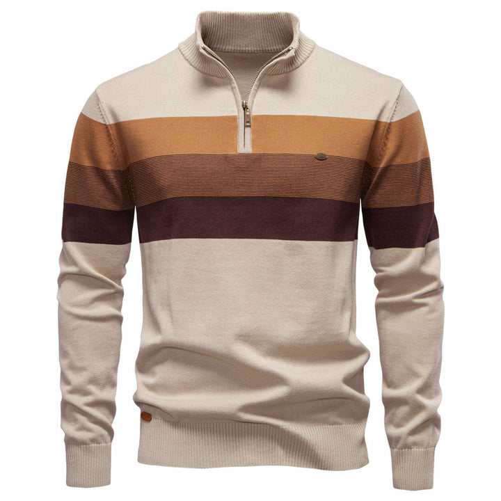 Stylish men's half-zip colorblock sweater, great for a modern layered look.