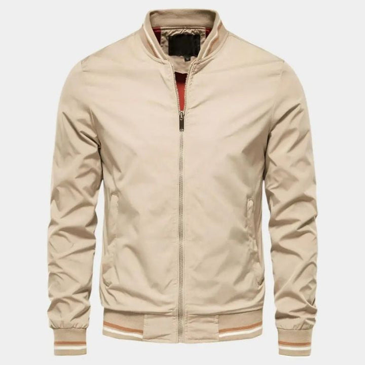 Stylish men's lightweight bomber jacket with ribbed details, essential for contemporary casual fashion.