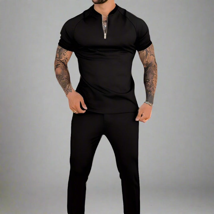 Collared men's long sleeve zipper shirt, offering a modern and stylish look for various casual and formal events.