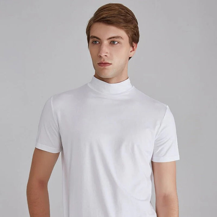 Soft casual cotton men's turtleneck t-shirt, a comfortable and stylish long sleeve top for everyday fashion.