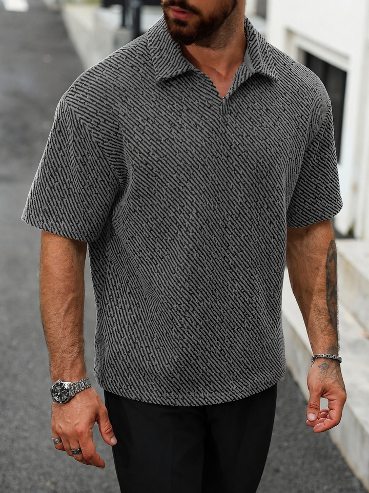 Men's Monaco polo shirt, textured, short sleeve, oversized fit, open collar, a stylish summer casual top for men.