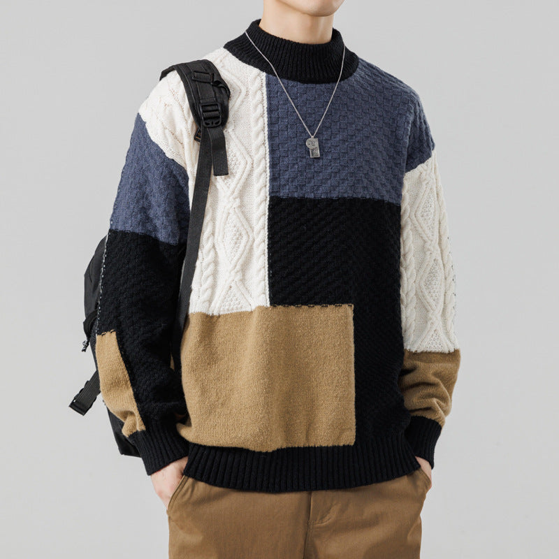 Cozy men's patterned knit pullover, ideal for stylish autumn wear & warm winter layering.