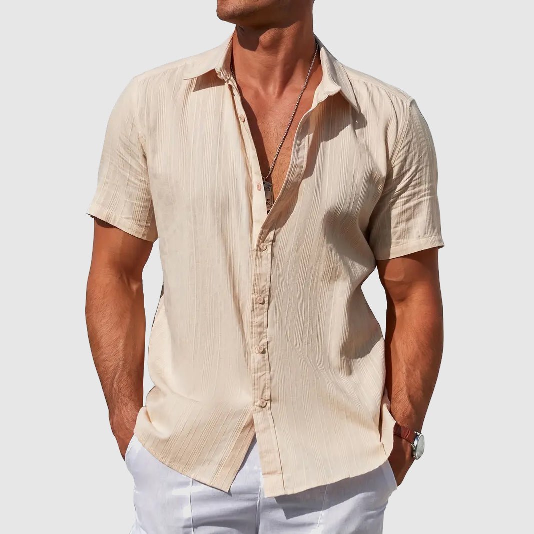 Lightweight men's textured short sleeve top, offering summer comfort & relaxed fit.