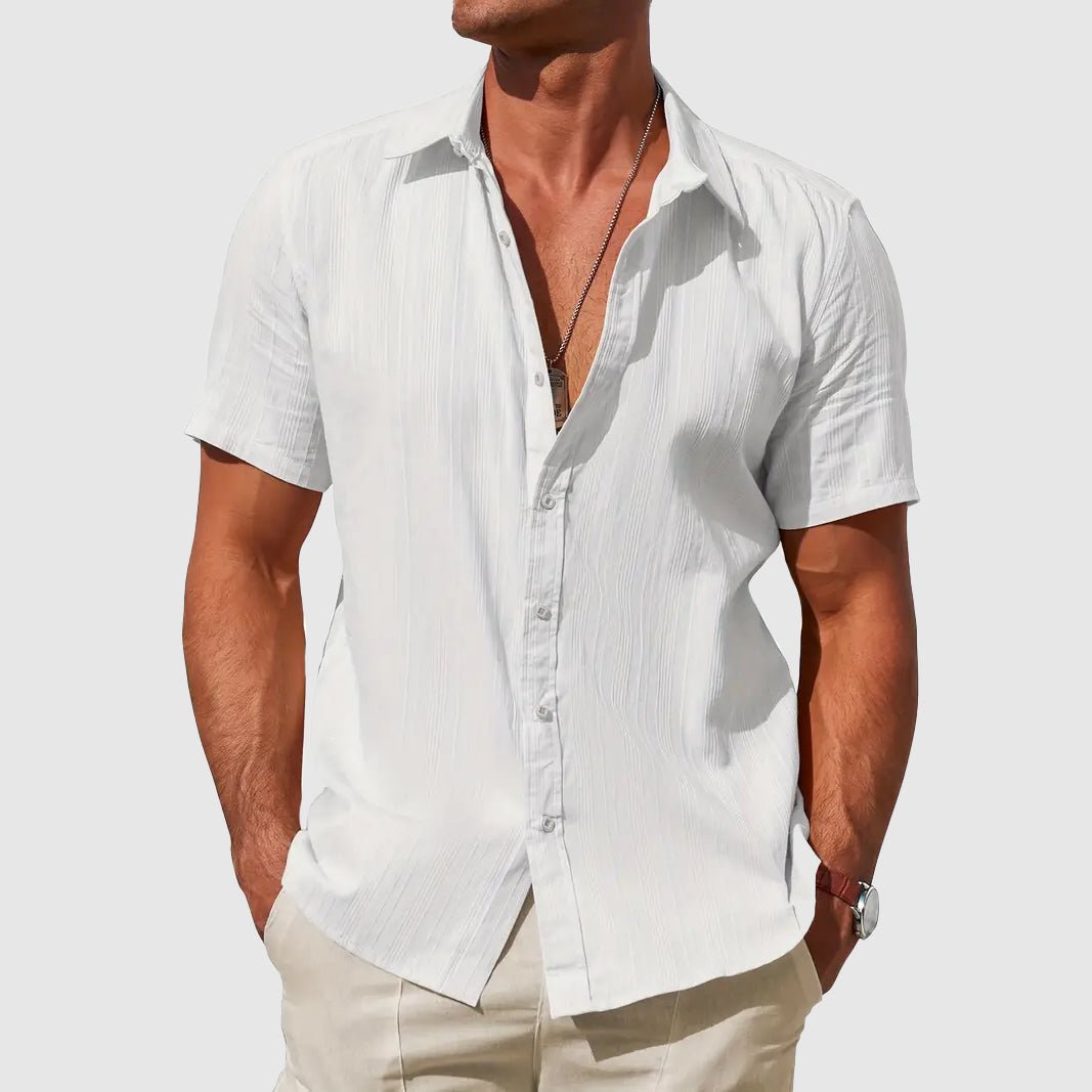 Men's casual button-front textured short sleeve top for everyday summer style.