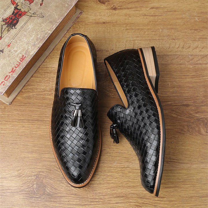 Comfortable men's woven tassel dress loafers, durable and sophisticated for daily wear.