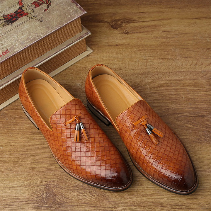 Formal men's woven tassel dress loafers, combining comfort with high fashion for any event.