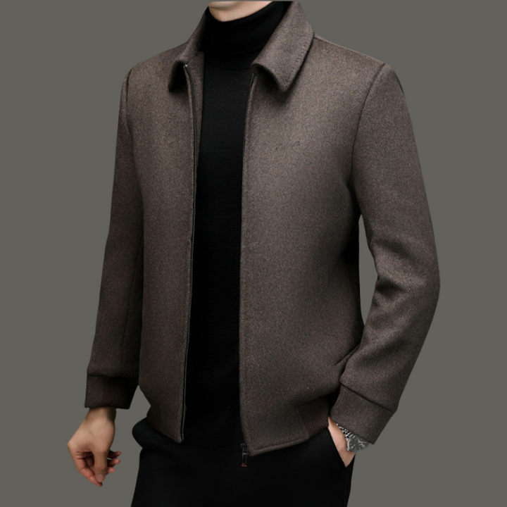 Modern men's zip jacket, sleek design, essential outerwear for a stylish autumn look.