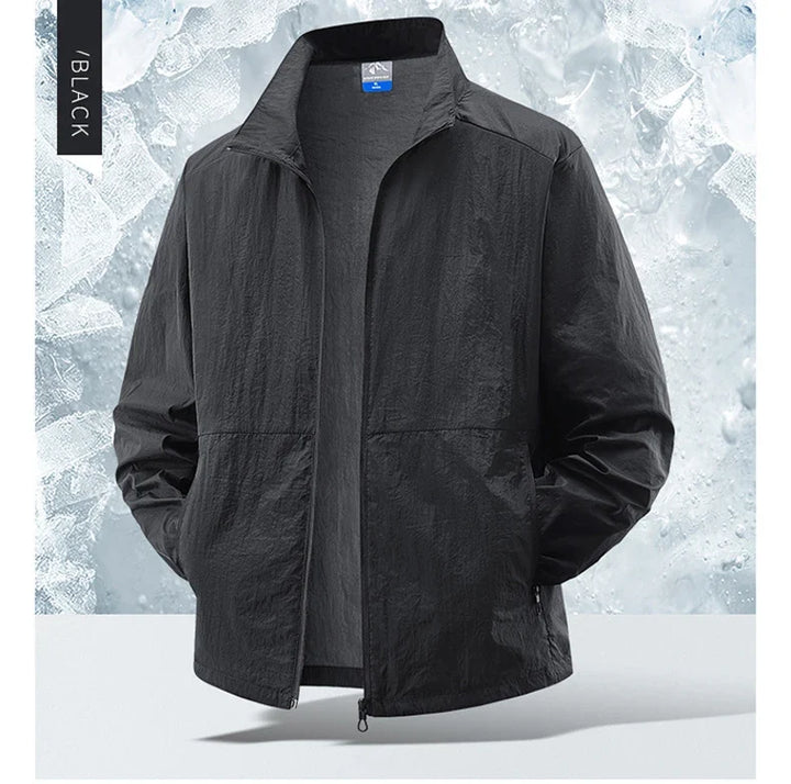 Men's breathable hiking windbreaker, lightweight and quick-dry for outdoor sun protection.