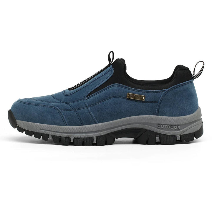 Men's supportive orthopedic hiking shoes for outdoor trails, featuring arch support & comfort for active wear.