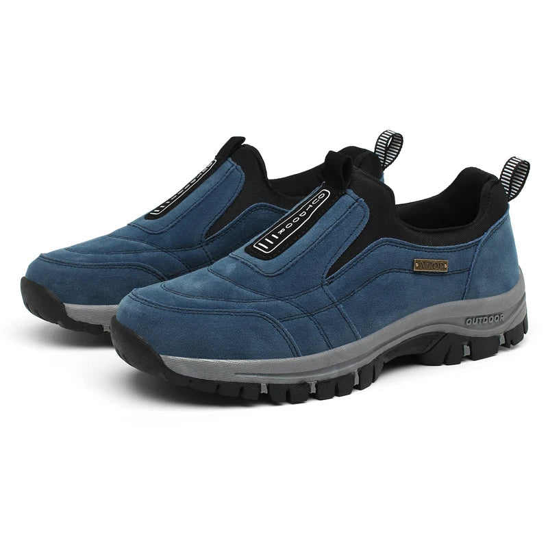 Comfortable men's hiking shoes with orthopedic design, offering arch support & pain relief for long walks.