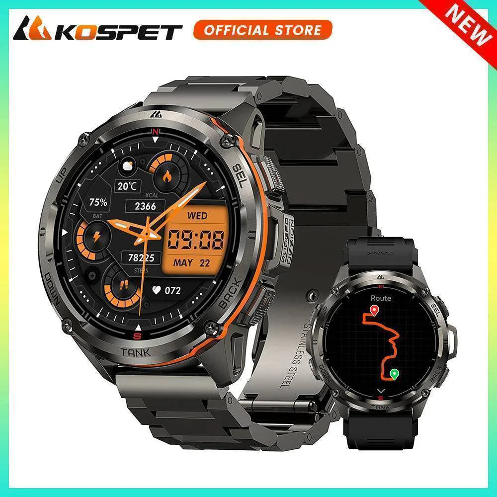 Men's T3 Ultra GPS AMOLED Smartwatch, rugged outdoor fitness tracker with bright display