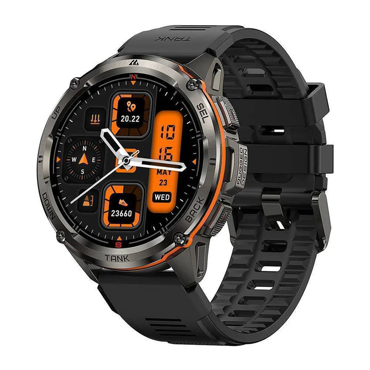 Overhead shot of T3 Ultra GPS Smartwatch next to hiking gear, ready for adventure