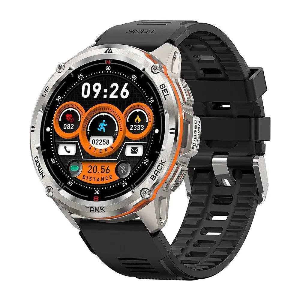 User interacting with T3 Ultra GPS Smartwatch touchscreen, navigating fitness features
